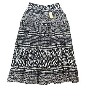 Sundance NEW Tiered Maxi Skirt Black‎ White Boho Geometric Print Elastic Waist L